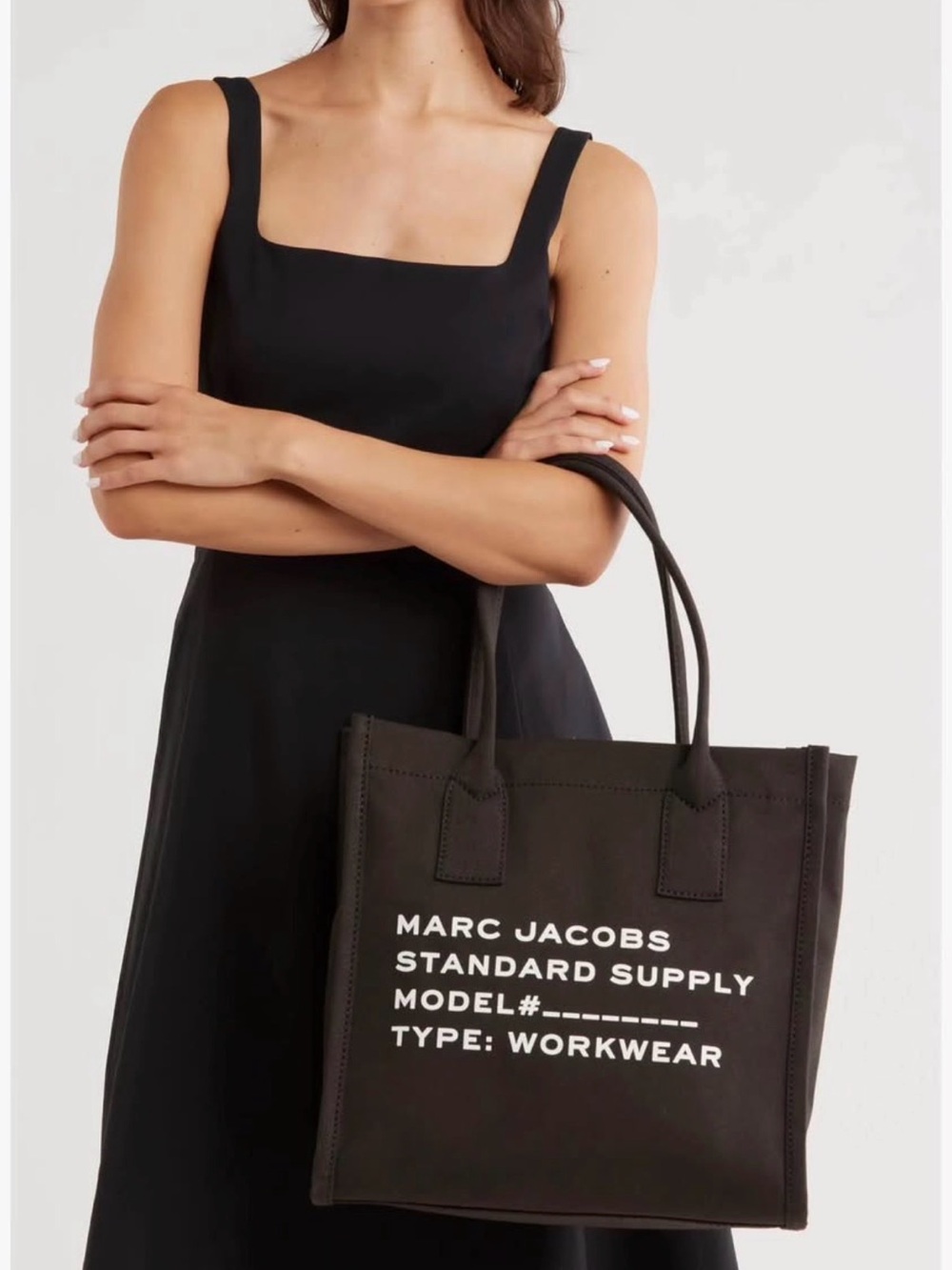 Marc Jacobs Black Canvas Tote with White Logo Text